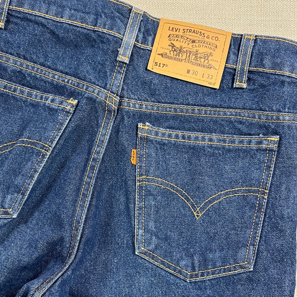 Vintage 1997 Levis 517 Orange Tab Mens 30x33 Indigo Bootcut Jeans Made in USA